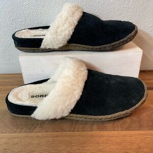 Sorel Suede Shearling Slippers Mule Clog Shoes Womens Size 5 Cozy Lined Slip On